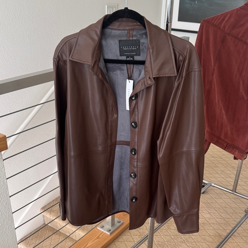 Sanctuary Women’s Brown Leather Shirt Jacket